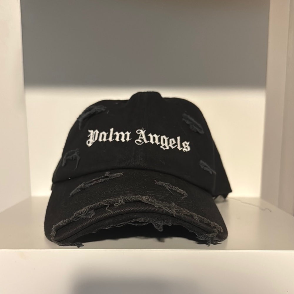 Palm Angels Black Distressed Baseball Cap